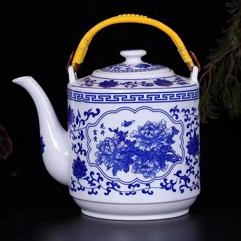Jingdezhen ceramic handle teapot, high-temperature resistant teapot for home use in summer, 3L large capacity Chinese-style cooled boiled water teapot with lid details Picture