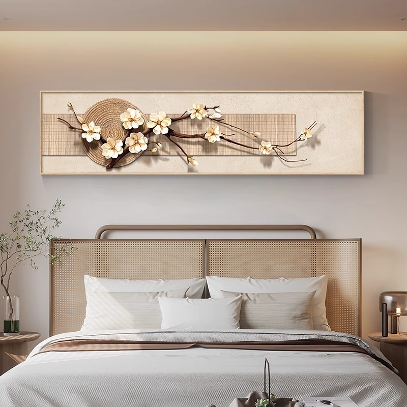 新中式国风玉兰主人房卧室装饰画 高档大气酒店床头墙壁挂画 现代横幅墙饰艺术品详情2