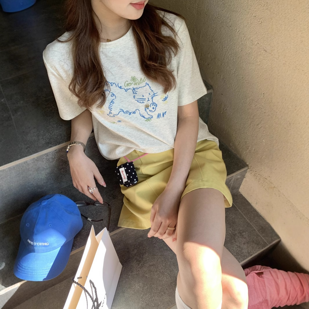 SUSAN Korean off-the-shoulder T-shirt Women's short-sleeved Summer 2025 New style Loose slimming round-neck casual top DL612