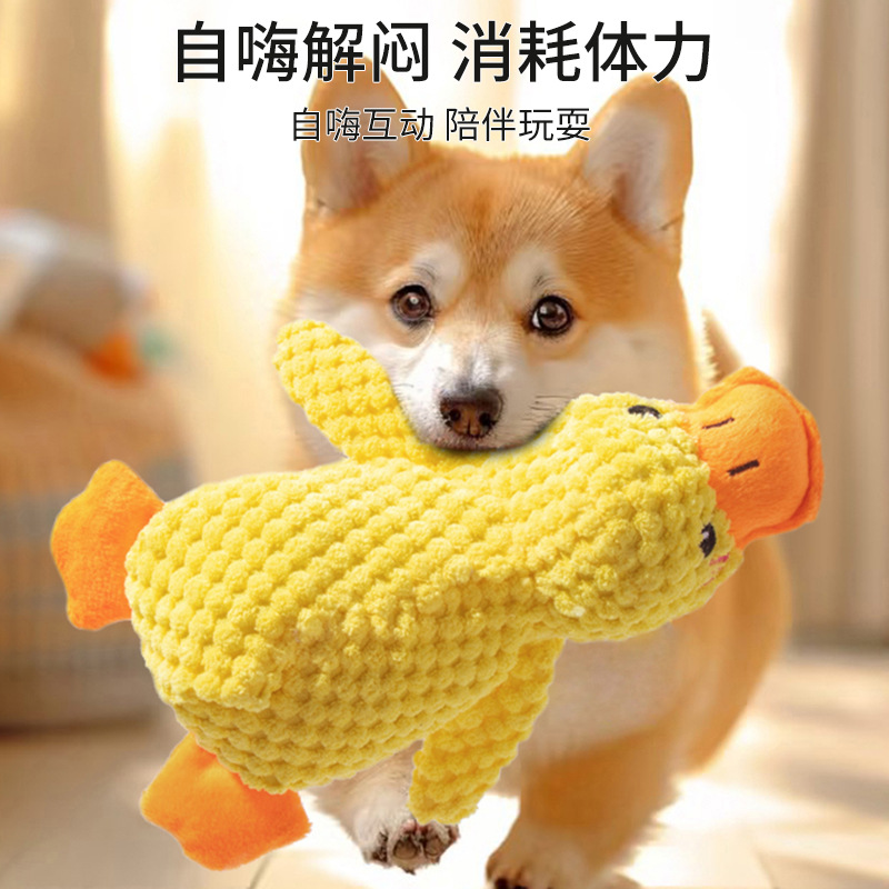 Amazon's best-selling pet toy, a realistic yellow quack duck plush toy that makes sounds and barks, is a durable and teething dog toy Application Scenario