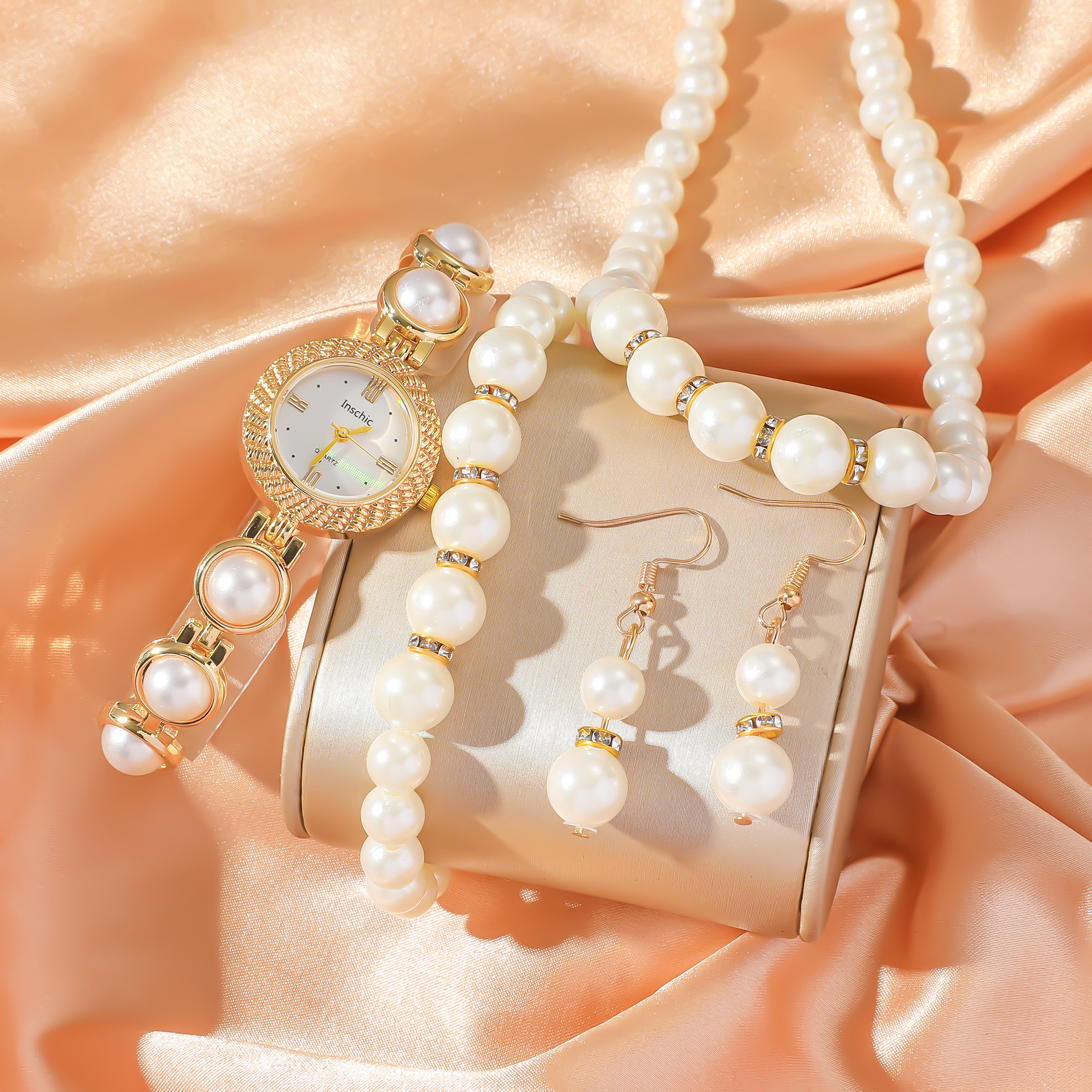 Moda caro y versátil para las mujeres perla pulsera reloj + perla accesorios set regalo combinación 5pcs/set Specification image