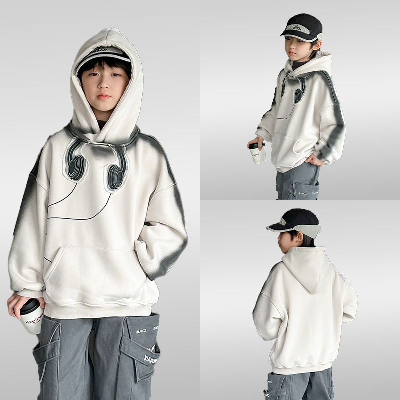 男童连帽卫衣春秋款2025新款大儿童春装百搭宽松男孩春季帅气潮