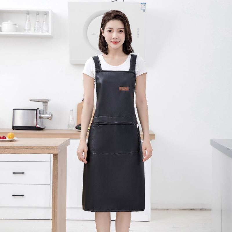 New H Shoulder Belt Pu Leather Apron With Pocket Extended Waterproof Waist Catering Aquatic Anti-Fouling Work Clothes details Picture