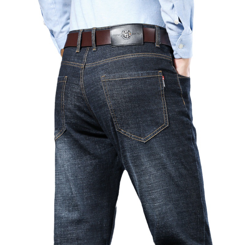 Jeans Men Thick And Fleece Winter Men's Pants Simple Middle-Aged New Cotton Casual Pants Straight Pants Men Item Picture