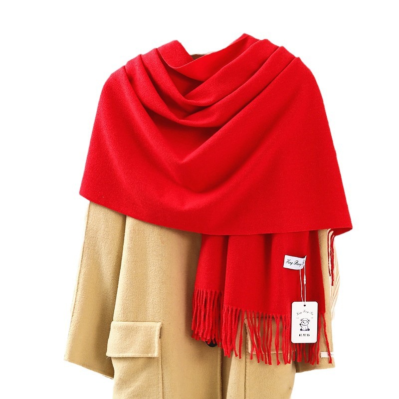 Red Scarf Women's Winter High-Grade Sense Of Wool Scarf 100 Imitation Cashmere Scarf Autumn And Winter Annual Red Scarf Wholesale Item Picture