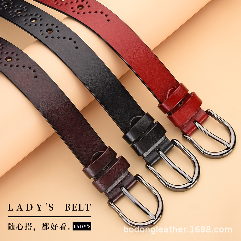 2025新款女士镂空针扣皮带百搭时尚休闲装饰女式配牛仔裤腰带批发