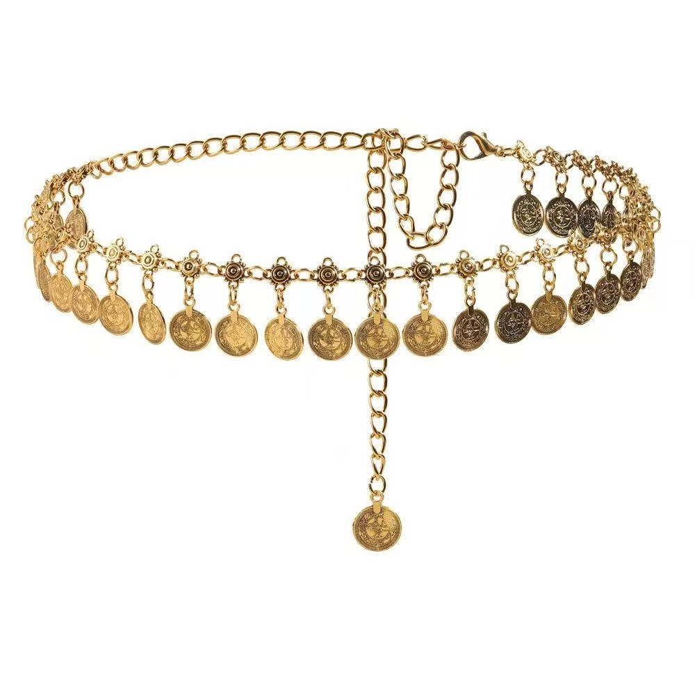 Cross-border bestseller Bohemian-style metal waist accessory, coin waist chain for women, retro ethnic style fashionable waist chain for women pic 3