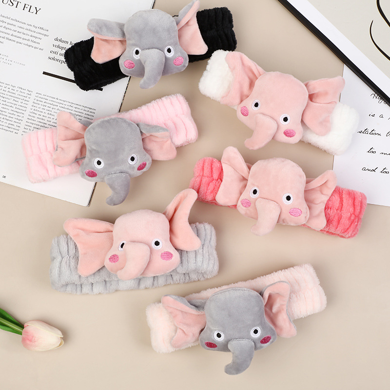 Net Red New Plush Cartoon Soft Cute Elephant Hair Band Face Makeup Elastic Hair Band Headband Accessories Wholesale