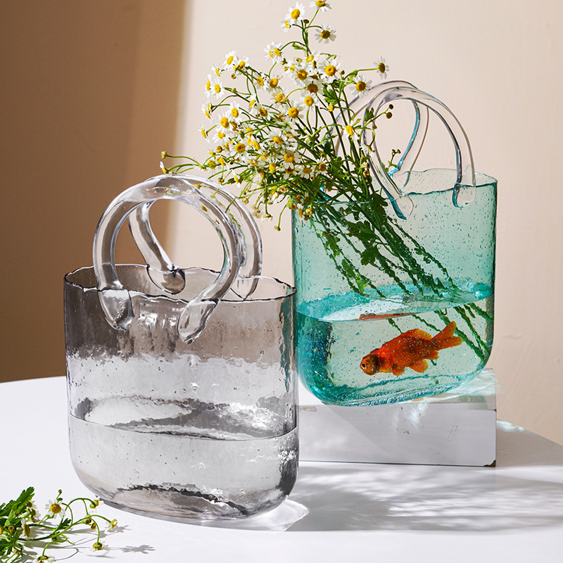 包包花瓶ins风装饰玻璃手提篮插花水培容器鲜花客厅居家饰品摆件