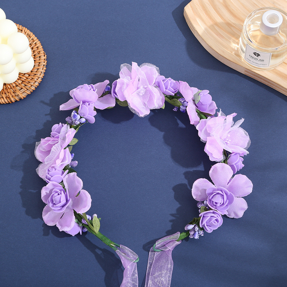 Korean Mori Bridal Wreath Headdress Bridesmaids Simulation Rose Flower Headband Hair Accessories Seaside Beach Accessories Headflowers Specification drawing