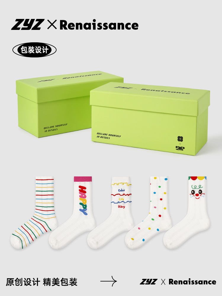 Renaissance women's rainbow striped mid-calf summer thin mesh breathable and cute girls' long calf socks Item Picture