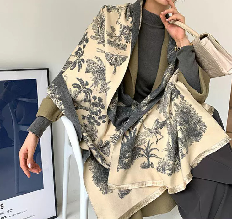 Flower And Bird Picture Elegant Air-Conditioned Room Shawl Scarf Scarf With Imitation Cashmere All Things Bright Office Shoulder Summer Specification drawing