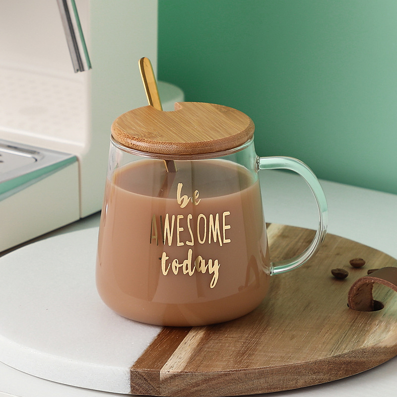 Creative Glass Breakfast Cup Home Milk Cup With Lid And Spoon High Appearance Level Girls Glass Water Cup Application Scenario