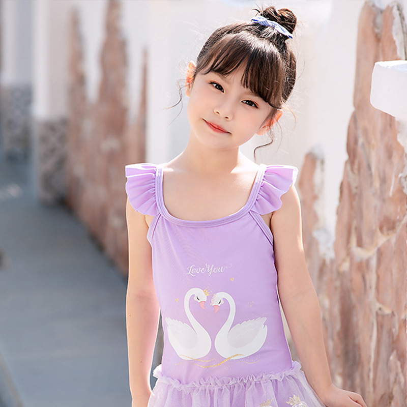 儿童泳衣女童短袖款连体套装中小童防晒沙滩可爱速干泳装女童泳衣详情图3