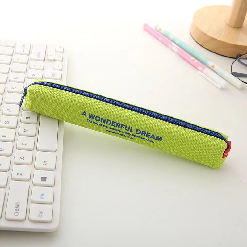Korean mini pen case canvas, candy color contrasting letter stationery bag for primary, junior high and senior high school students, cute pen case Item Picture