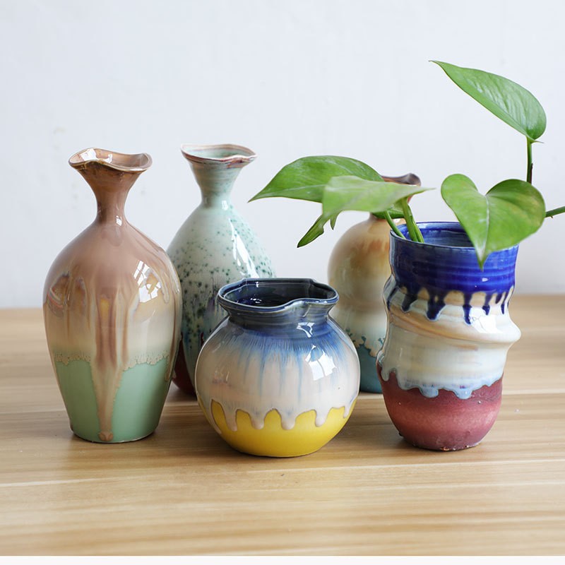 Handmade ceramic handicrafts, kiln-changed small flower arrangements, Jingdezhen vases, flower vases, table ornaments Application Scenario