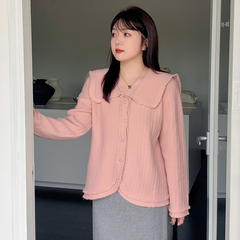 Plate-size women's dress with a high-end and elegant style, a chic chic coat for the winter of 2024, a loose knitted cardigan for plump girls, 22526 details Picture