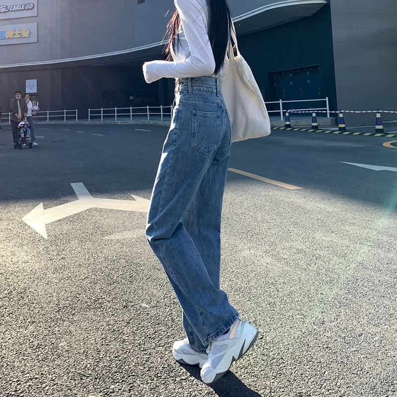 高腰阔腿牛仔裤女2024夏季新款宽松直筒小个子显瘦拖地长裤子批发