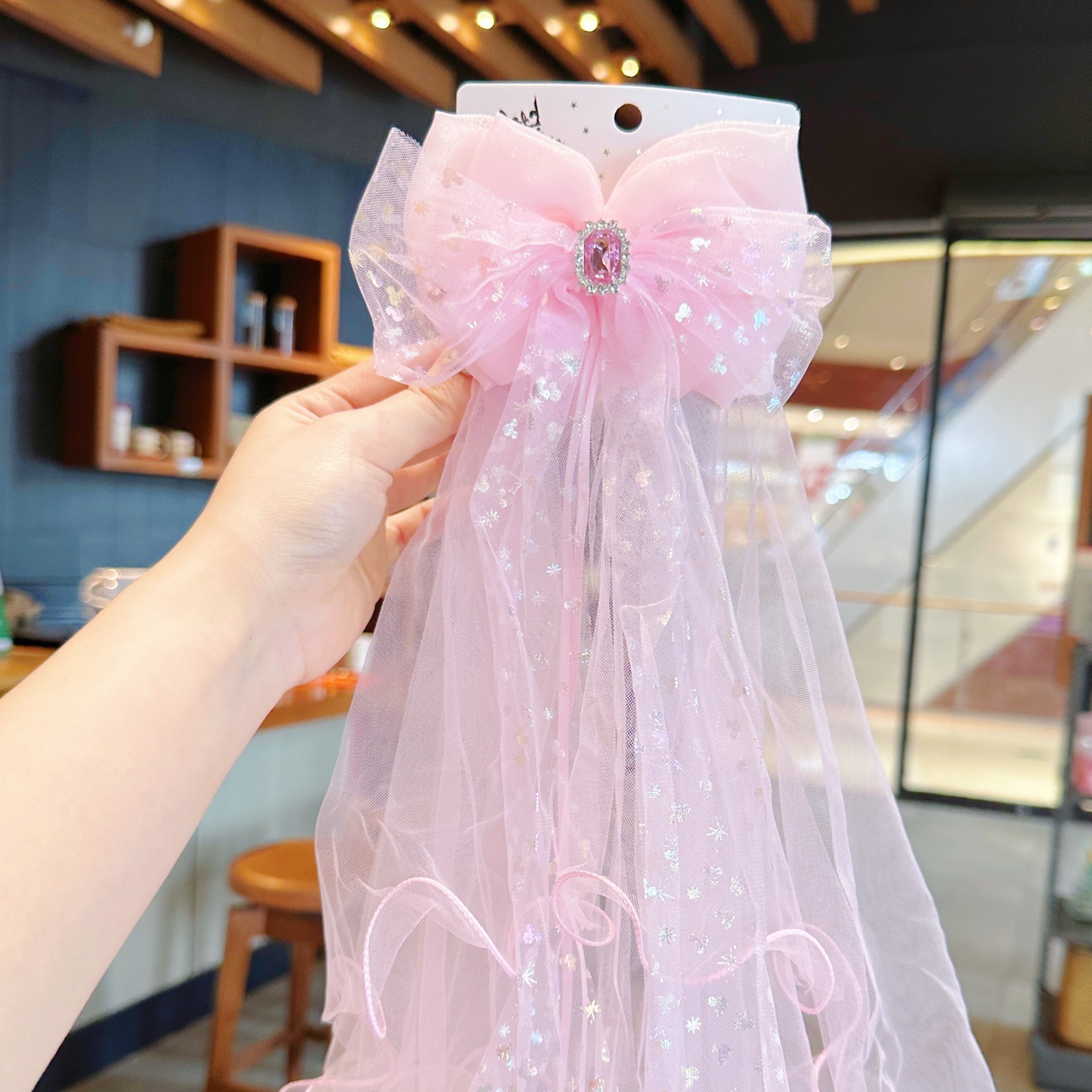 Korean Version Of The New Diamond Bow Draped Children's Hair Clip Net Red Photo Artifact Handmade Delicate Hair Accessories For Baby Girls Application Scenario