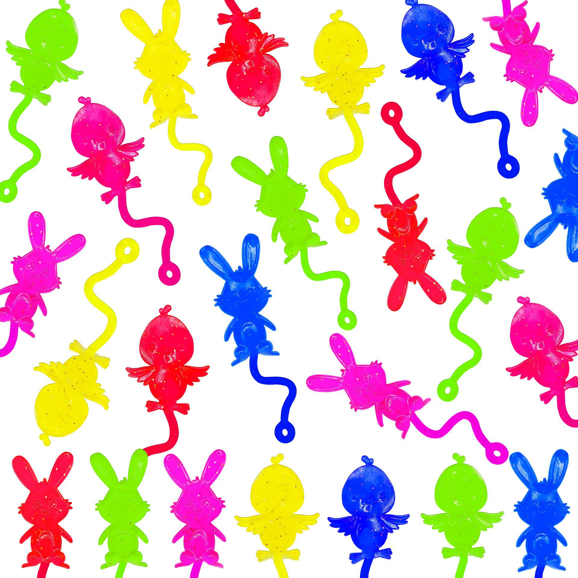 跨境弹性复活节兔子小鸡软胶玩具彩色金葱金粉创意爬墙粘性小玩具