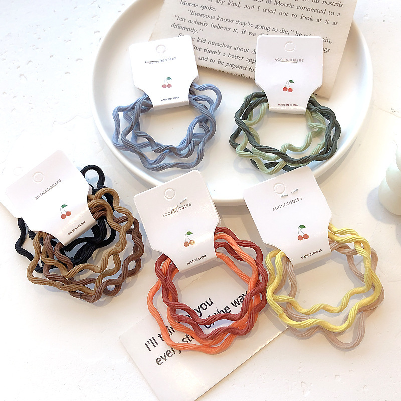 4 Cards ~Ins Style Korean Version Wavy Line Basic Hair Circle Candy Color Girl Hair Elastic Band Simple Head Rope Specification drawing