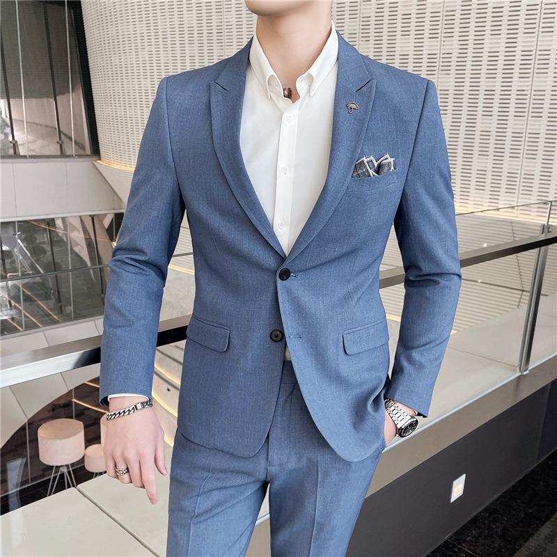 Men's two-piece Korean-style suit, two-button suit, autumn business casual suit set, groom's wedding dress Specification image