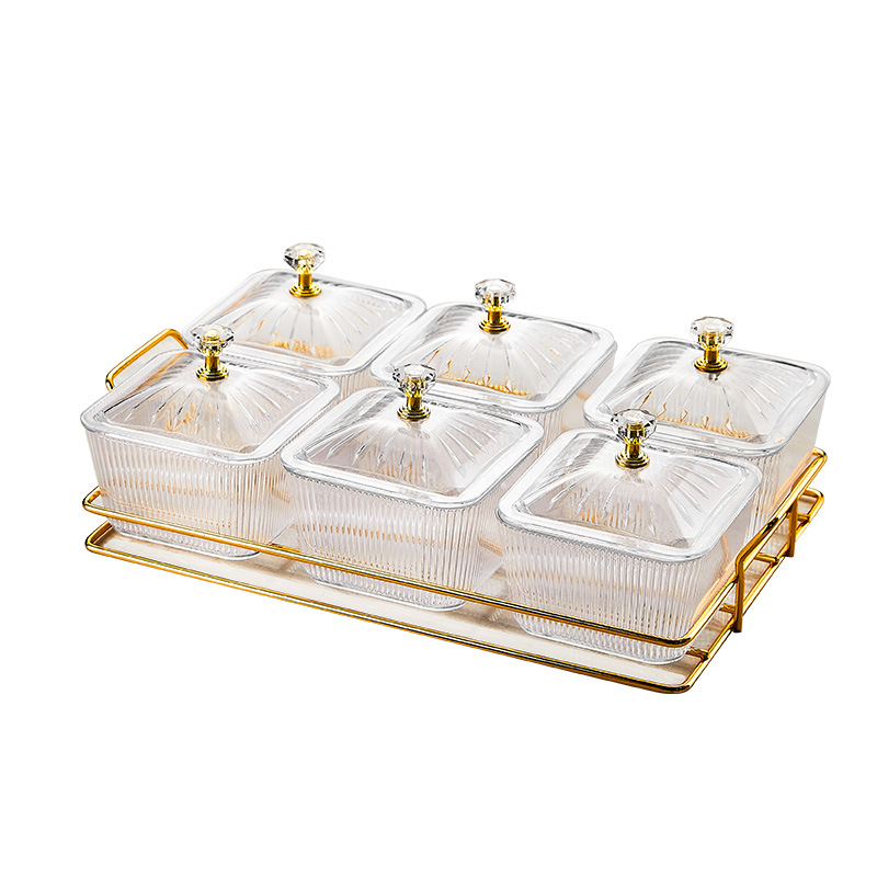 Nordic light luxury acrylic compartments fruit plates, snack plates, snacks, tea and pastries, dried fruit candy plates, ktv high appearance level golden castle vases Item Picture