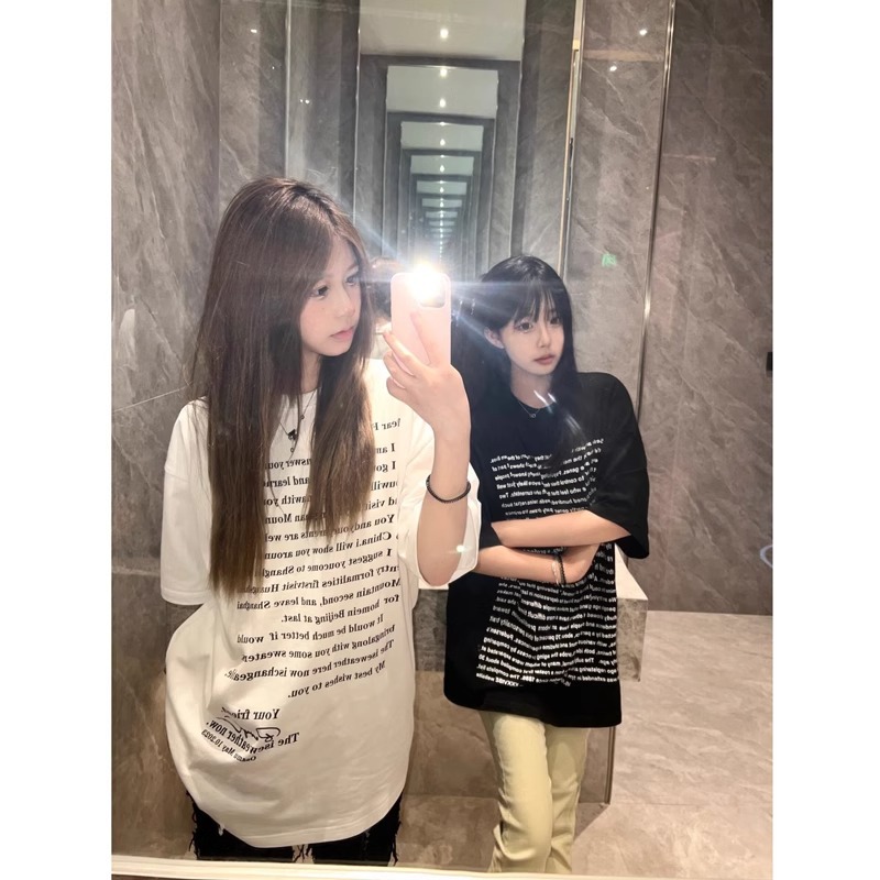 国潮美式英文印花短袖t恤女夏季hiphop潮牌高街宽松情侣半袖上衣