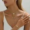 A new cross-border simple and fresh necklace and earring set, featuring a diamond-encrusted niche design, collarbone chain and versatile index finger ring details Picture