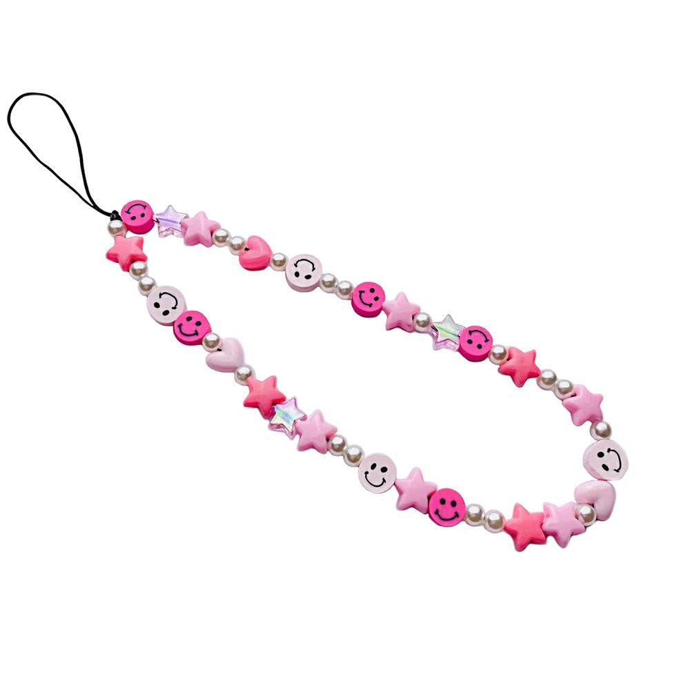 European and American DIY pearl smiling face round bead mobile phone chain, ins beaded mobile phone hanging chain, hanging rope, mobile phone case hanging accessory, hanging decoration Item Picture