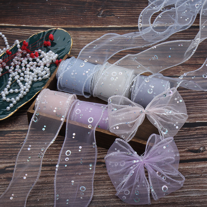 In stock: 5cm iriered laser small circle fishtail yarn ribbon bow hair accessories, shoes, flowers, toys, children's clothing accessories straps