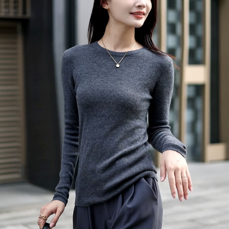 Straight-shoulder wool sweater for women, 100 pure wool thin, slimming and form-fitting base layer top, new style knitted sweater for early autumn 2025 Specification image