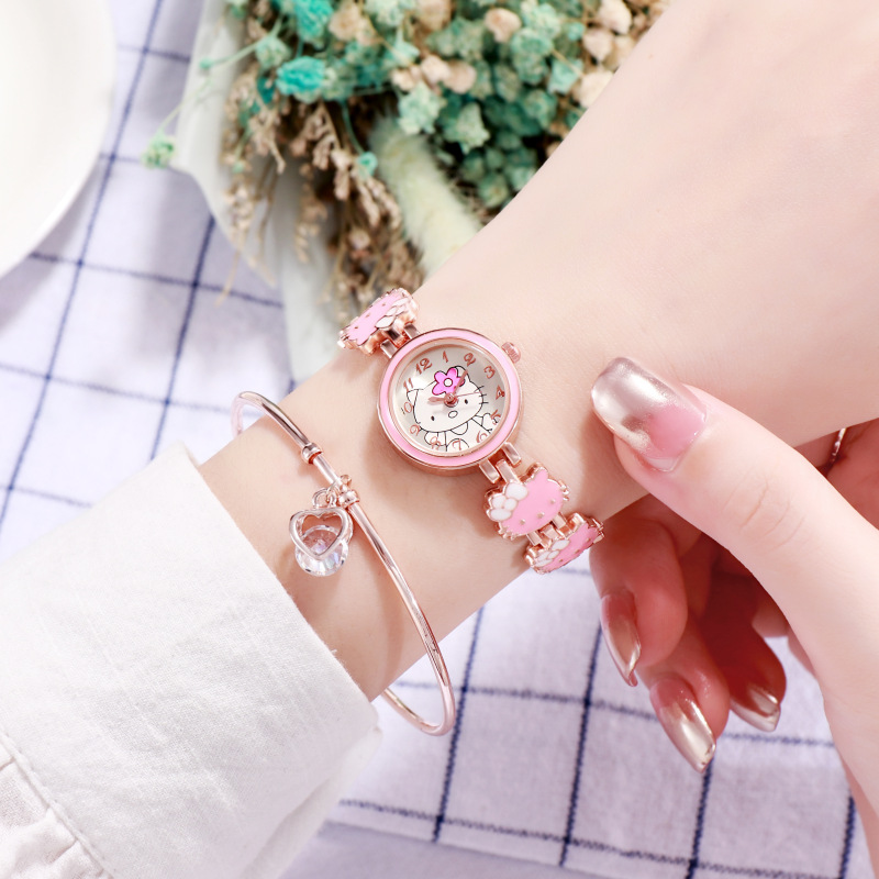 The new KT Cat watch for women is a fashionable and cute children's bracelet steel band watch and an electronic quartz watch for women and students details Picture