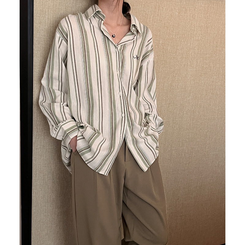themind vertical striped long-sleeved shirt for Women 2022 Autumn New Collection Korean Style loose Casual cardigan 61020 details Picture