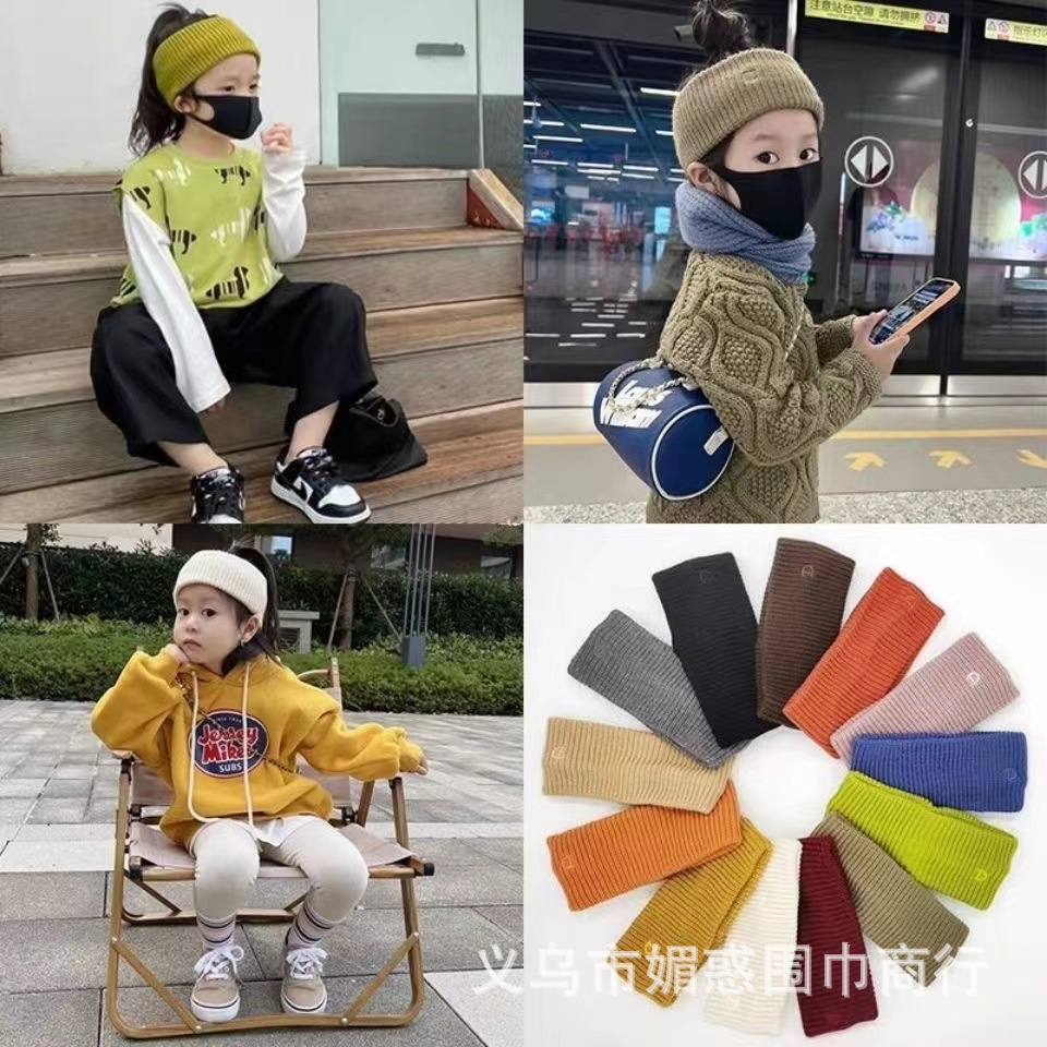 Autumn and winter new headband children's Korean knitted wool letter D wool headband simple solid color hair band solid color tide thumbnail