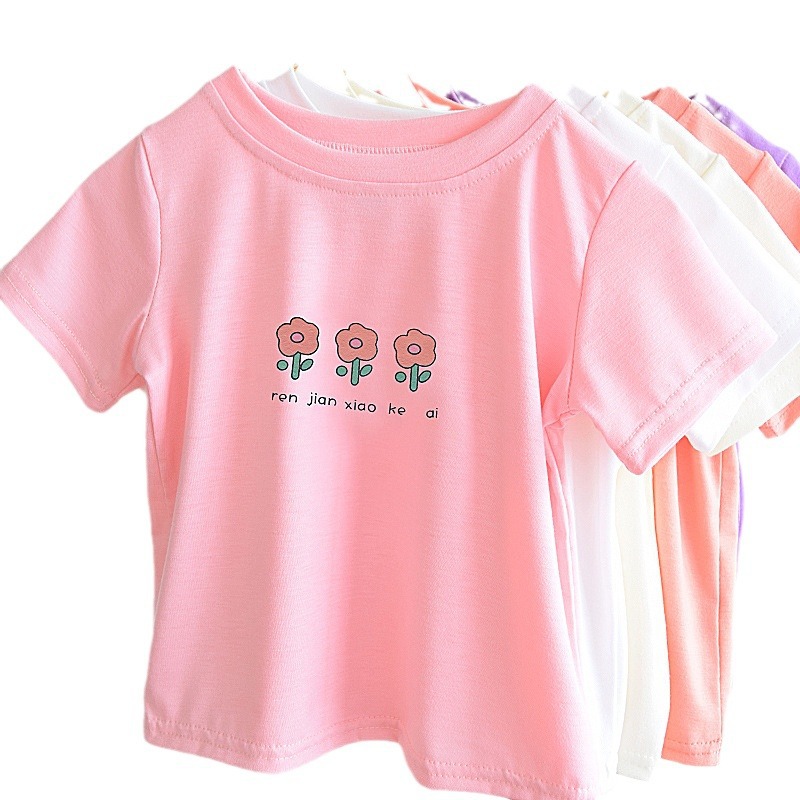 Girls' short-sleeved T-shirt summer cartoon print 2024 new style children's loose, thin and versatile round-neck children's clothing top Item Picture