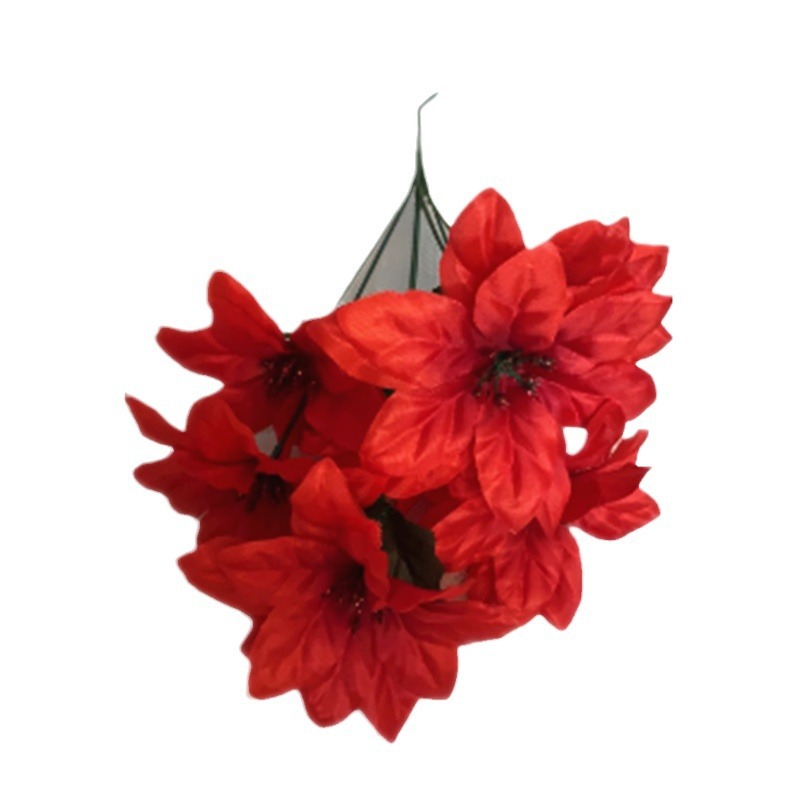 Factory direct sales of Christmas flowers, cross-border artificial roses, indoor and outdoor decorative flowers, artificial flowers, elegant, cheap and beautiful, 6 heads Item Picture