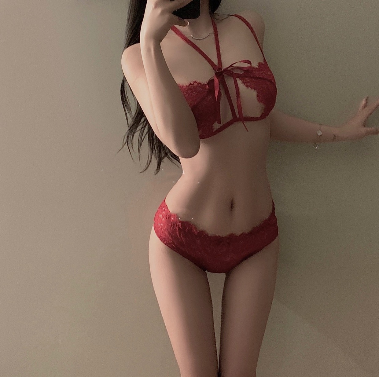 Hollow-out pure desire for sexy lace hanging neck binding three-point underwear female summer bra sex suit Specification drawing