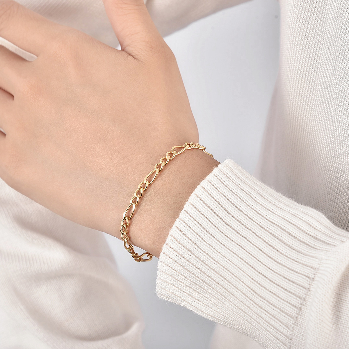 Fashion Figaro Chain Bracelet Jewelry Europe And The United States Cross-Border New Bracelet Brass Gold-Plated Bracelet Women Specification drawing