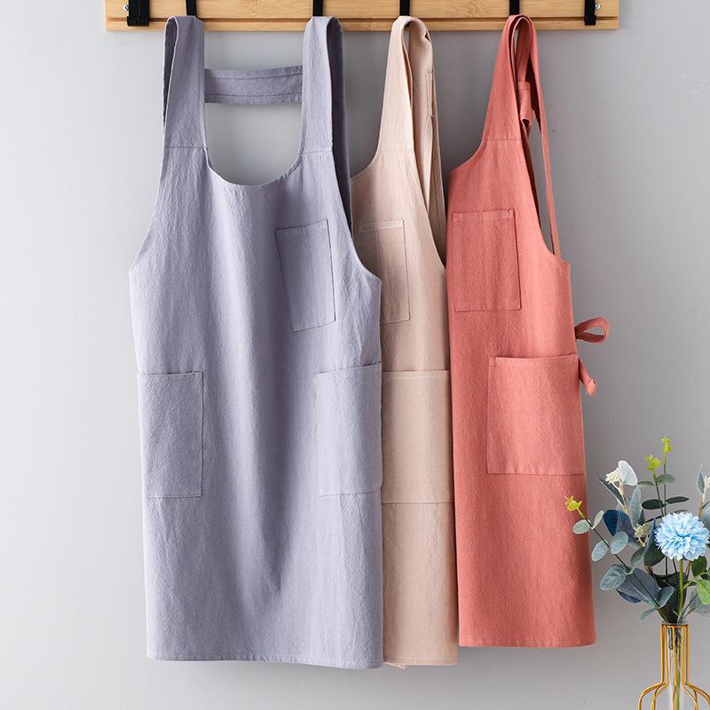 Apron Women's Kitchen Cotton Crepe Breathable Home Kitchen Apron 2023 New Suspenders Bib Cover-Up Men Fashion Cooking