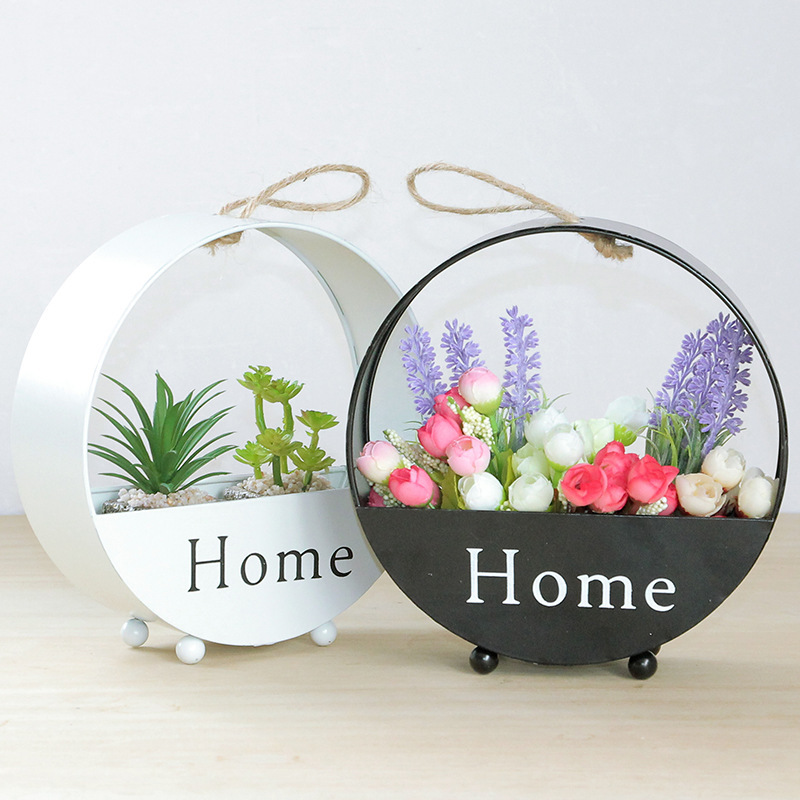 Wholesale ironwork round wall-mounted flower POTS, wall-hung flower baskets, hanging baskets, creative living room and dining room wall decorations, and wall hangings Specification image