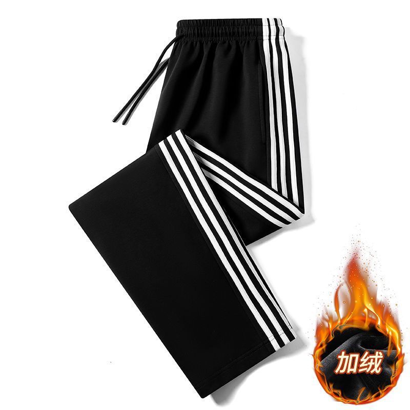 Navy blue women's autumn two-stripe sports pants for primary, junior and senior high school students, with fleece and thickened. Men's two-stripe school pants Application Scenario