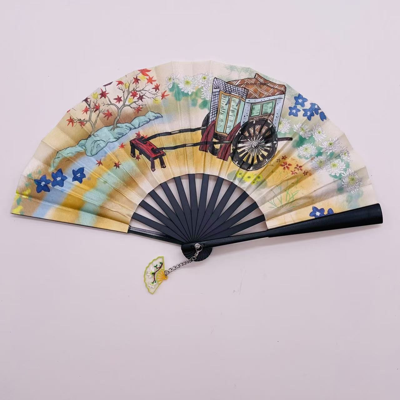 New 6-inch and 7-inch small-sized printed folding fans, Korean-style silk fabric double-sided printed fans for sale from the manufacturer Application Scenario