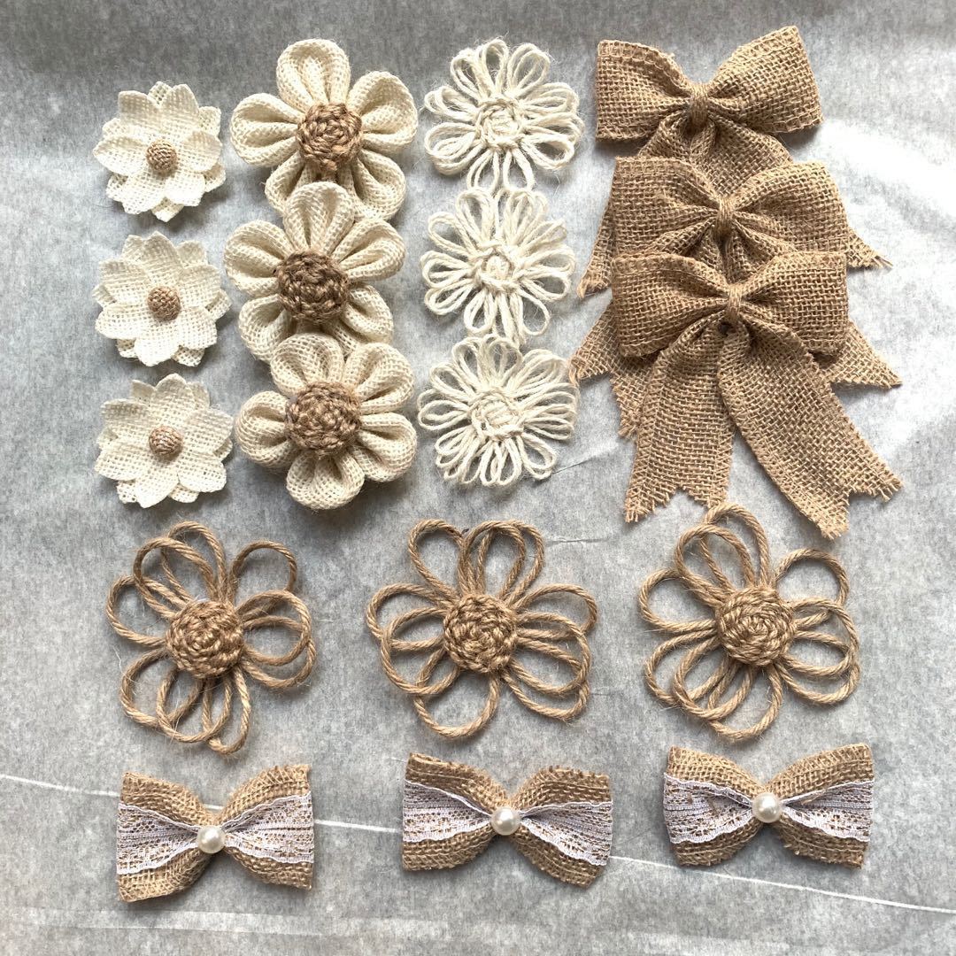 Cross-border best-selling DIY yellow linen flower, handcrafted flower processing items, shoes, hats, twisted ropes, bows, decorative accessories Application Scenario