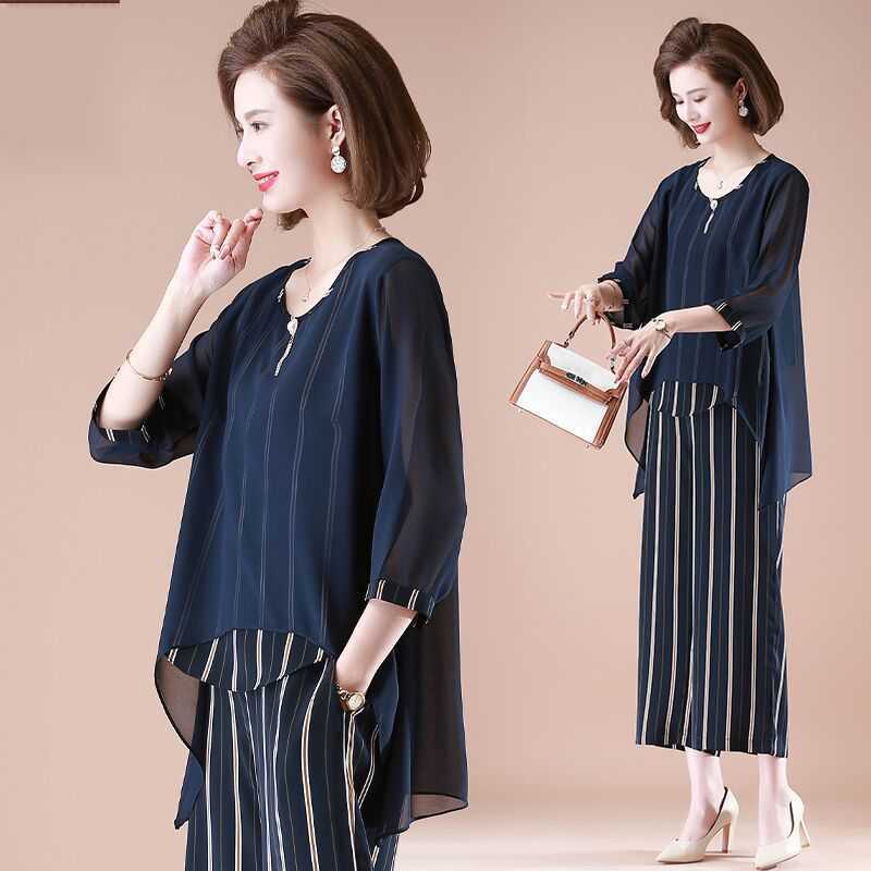 Mother Summer Suit Fashion Top In The Elderly Loose Small Shirt 40 Years Old Women's Fashion Large Size T-Shirt 50