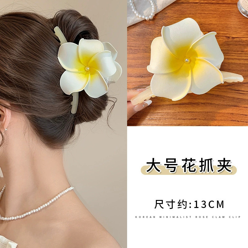 Frangipani headdress simulation flower Sweet flower hairpin Shark clip Travel seaside clip vintage clip headdress Specification drawing