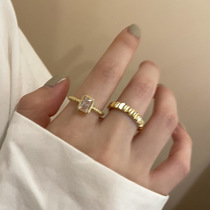 Gold square zircon open ring set female niche design joint ring ins fashion personality index finger ring
