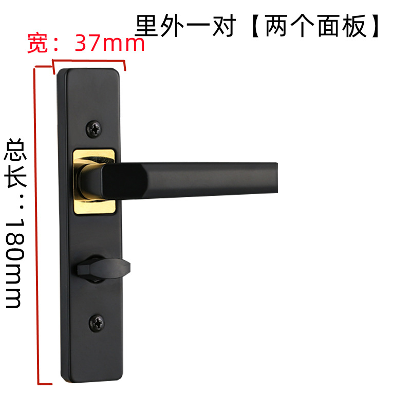 Black bathroom door lock, single-tongue keyless toilet door handle, aluminum alloy glass door lock, universal bathroom door lock Item Picture