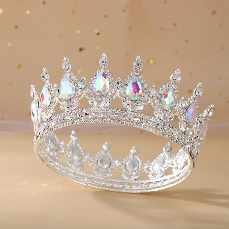 A popular round bridal crown in Europe and America, featuring Baroque water drop diamond bridal crowns, headwear, wedding accessories and crowns Item Picture