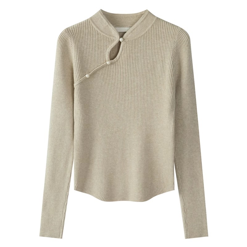 New Chinese Style Top Women's Winter High-Grade Feeling Disc Buckle Knitwear Spring And Autumn New Red Slim-Fit Bottom Sweater Woman Item Picture